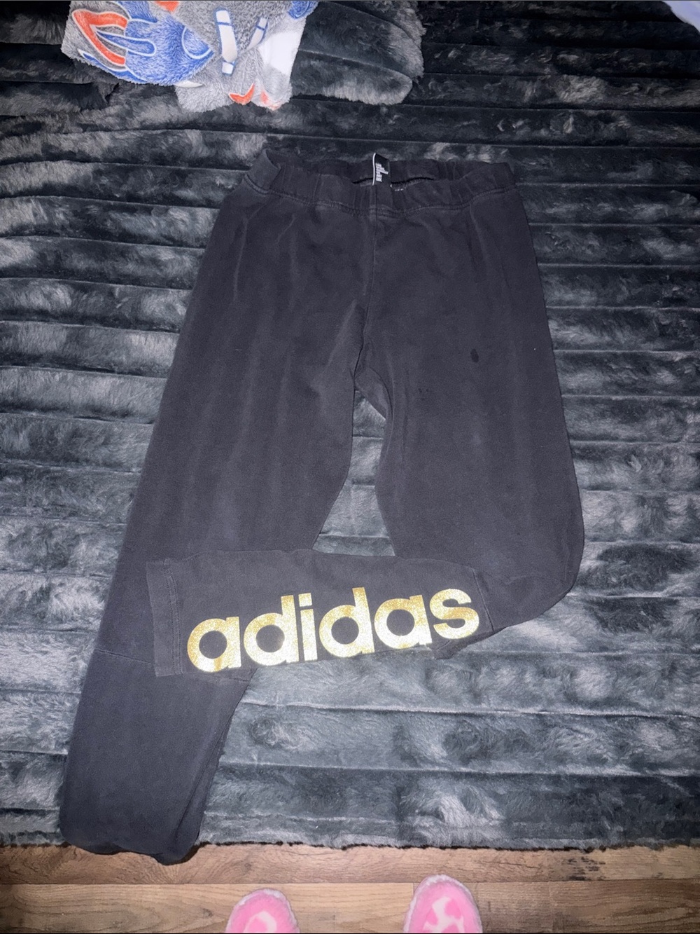 adidas Black Sweatpants with Gold Logo